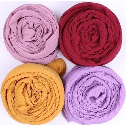 Fashion glitter scarf bubble chiffon hijab shiny pleated scarves shawl muslim hijabs solid color headband 20pcs/lot
