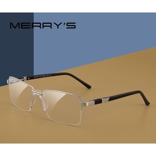 MERRYS Men Titanium Alloy Glasses Frame Half Ultralight Optical Frame Business Style Myopia Prescription Eyeglasses S2185