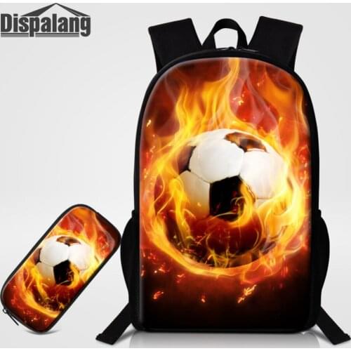 Dispalang Oxford Men Backpack SET/2PCS + Pencil Bag Ball Print School Bag For Teenager Kids Travel Bag 16 Inch Rucksack Pen Case