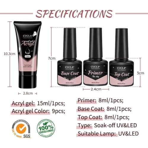 9 Colors Acryl Nail Extension Gel Set Base Primer Seal Layer Glue Pink White Shiny UV Resin 15 ML Nail Gel For Nail Art Tools