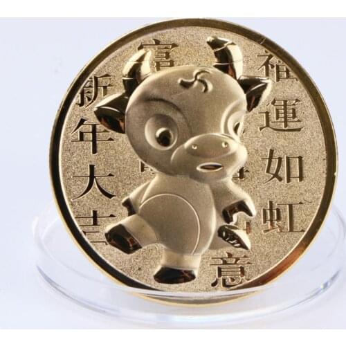Non Magnetic 2021 Year Of Ox Gold Coin Chinese Zodiac Animal Lucky Commemorative Coins Souvenirs Gifts