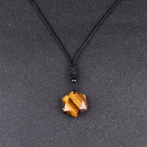 New Star of David Necklaces Natural Energy Stone Black Obsidian Tiger Eye Amulet Pendants & Necklaces Lovers Jewelry Gift