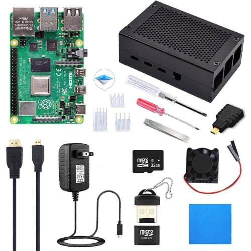 Elecrow Original Raspberry Pi 4B Kit with 8GB RAM +Aluminum Alloy Shell +Power plug +Micro HD Cable+ 32G SD Card + Card Reader