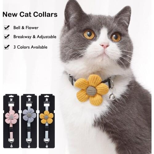 Flower Breakaway Cat Collar with Bell Handmade Cute Pet Collars for Kitten and Small Dogs Adjustable