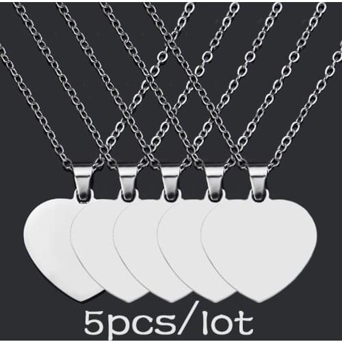 5Pcs Blank Heart Pendant Necklace Jewelry Making Supplies Stainless Steel Engraved Necklace Jewelry Finding Wholesale