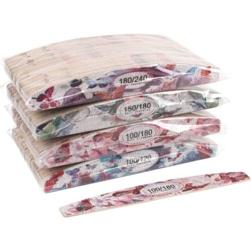 100pcs Sandpaper Nail File 100/120/150/180/240 Wooden Sanding Files Boat Thick Stick Double Sided Professional Wood Nail File