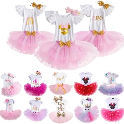 Newborn Baby Girls 1st Birthday Dress Printed Party Tutu Girl Dresses 12 Months Outfits Toddler Girls Suit Unicorn Baby Clothes