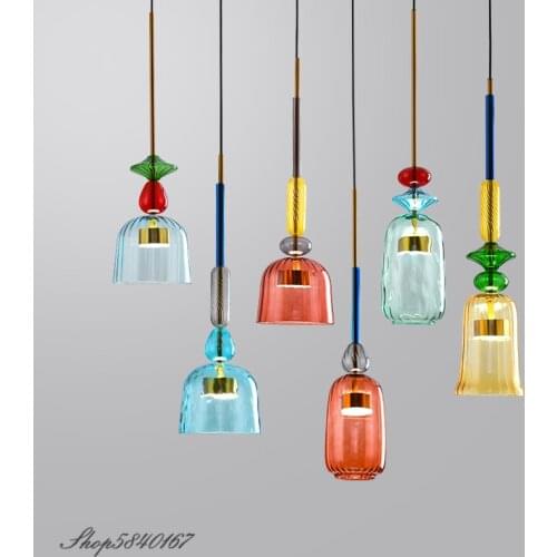 Ins Colourful Glass Pendant Lights Led Color Candy Hanging Lamps for Living Room Home Decor Dining Room Lights Pendant Luminaire
