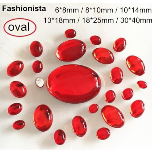 Different Sizes Red Oval Acrylic Cabochon,Flat Back Domed Resin Beads,Smooth Crystal Red Cabochon,10x14,13x18,18x25,30x40 -WW