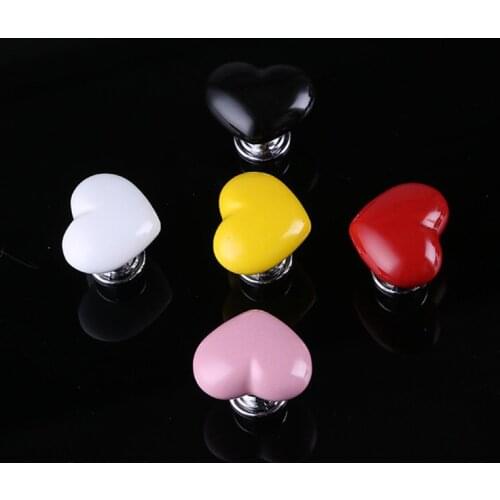 5 colors love heart ceramic children room drawer shoe cabinet knobs pulls white red yellow pink black porcelain dresser handles