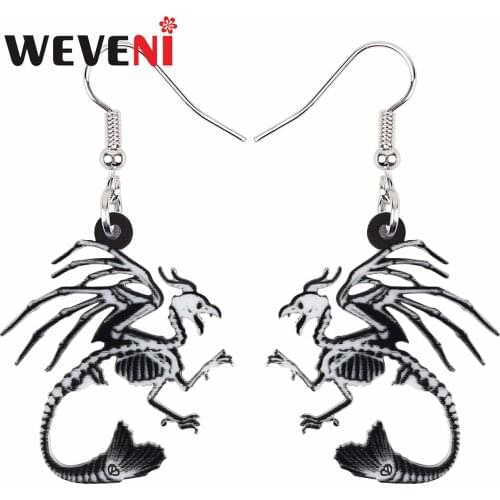 WEVENI Halloween Acrylic Horror Skeleton Skull Dragon Earrings Fashion Drop Dangle Charms Gifts Jewelry For Women Girls Teens