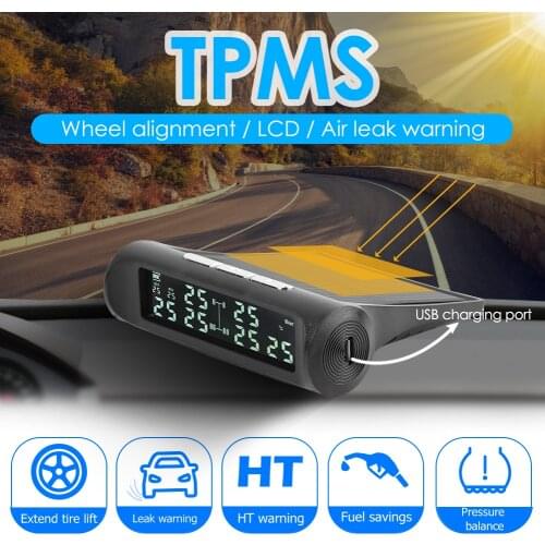 VODOOL AN-07 Solar Car TPMS Tire Pressure Monitoring Alarm System With 6 External Sensors LCD Display Auto Tyre Pressure Monitor