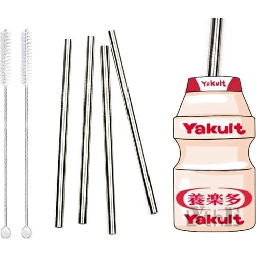 4pcs 6*130/160mm Kids Metal Straws Reusable Drinking Straw 304 Stainless Steel Straws with Brush for Kids Party Cocktail Glasses