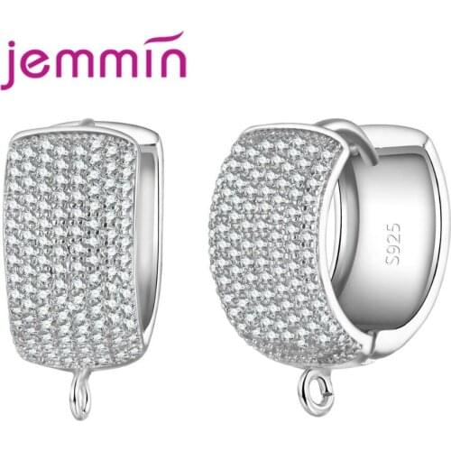 Fine Jewelry S925 Sterling Silver Hoop Earring Findings With Full Clear Micro Rhinestone Top Quality Ear Wire Jewelry