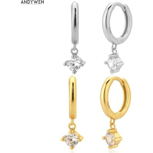 ANDYWEN 925 Sterling Silver Clear Luxury Pendiente Women 2020 Fashion Jewelry For Women Luxury Jewels Party Fashion Jewelry