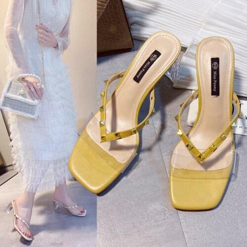 Clear High Heel Slippers Nude Heels Women Sandals ladies Transparent Slippers Beach Shoes Wedding Sandals Plus Size 40 Flip Flop