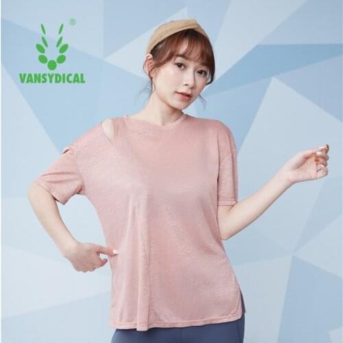 Vansydical Loose Yoga Shirts Women Sexy Hollow Translucent Fitness Workout T-shirts Quick Drying Breathable Tops Short Sleeve