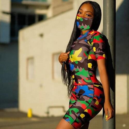 Streetwear Bodycon Rompers Womens Jumpsuit Shorts Summer Playsuit Camouflage Zip Casual Overalls for Women Rompers Dropshipping