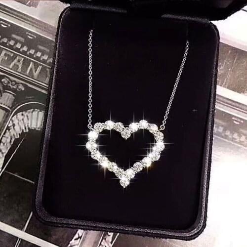 Hollow Out Love Heart Necklace Pendant Shining Bling AAA Zircon Elegant Wedding Jewelry Clavicle Chain Necklace Charm for Women