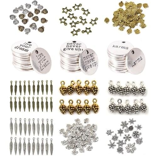 1 Bag Hand MADE WITH LOVE Heart Leaf Round Charms Pendants Necklace Alloy Metal Beads For DIY Fashion Charms Jewelry Bracelet