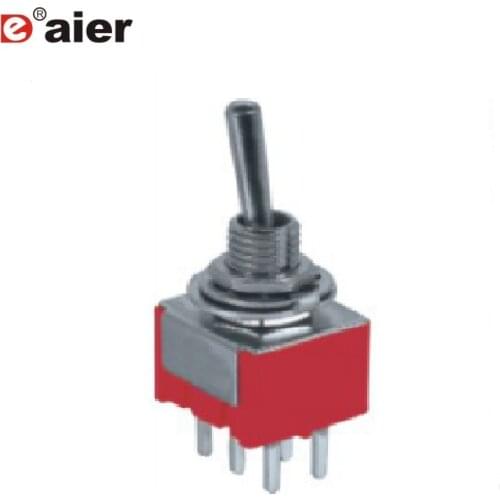 100PCS MTS-203R-A2 6 Pin Toggle Switch DPDT Red 3 Position ON-OFF-ON PCB Terminals Latching Type