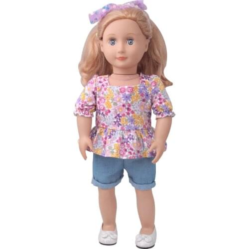 18 inch Girls doll clothes Print bubble sleeve doll dress American doll skirt newborn Baby toys fit 43 cm Baby dolls c907