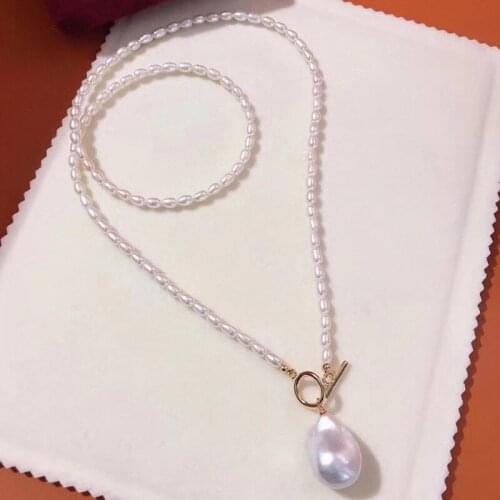 22inches natural tiny real pearl long chain necklace with single large baroque shape real pearl women high quality jewelry china