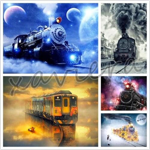 DIY 5D Diamond Painting Landscape Train Track Full Drill Embroidery Dream Night Scene Mosaic Picture Home Decoration Crafts
