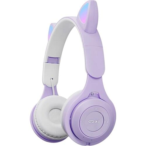 M6 Cute Cat Ear Bluetooth Wireless Headphones, Luminous Foldable Bass Stereo Headset with Microphone, Support TF Card Playback