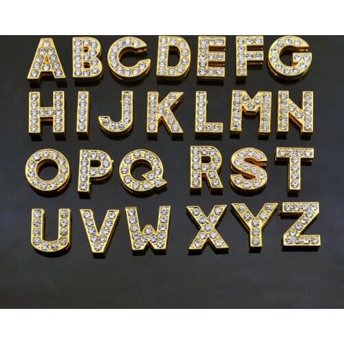 Buipoey 1Pcs Golden Letters Beaded Numbers Charm Fit Original 10mm Stainless Steel Mesh Bracelets DIY Name Memorial Bracelet