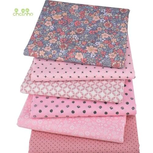 Chainho,6pcs/Lot,Pink Floral Series,Printed Twill Cotton Fabric,Patchwork Cloth For DIY Sewing Quilting Baby&Childrens Material