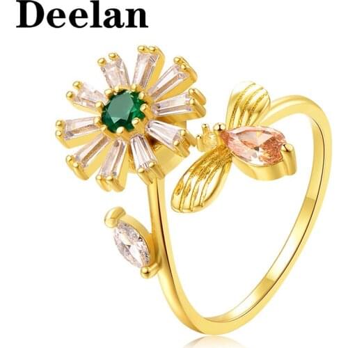 DEELAN Fashion Engagement Ring for Women Jewelry Rose Gold Friendship statement Party Rings Cute little flower Jewellery Gifts