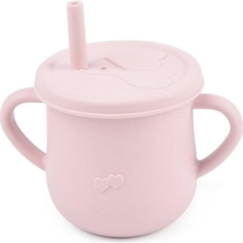 Baby Feeding Straw Cup Learning Drinking Silicone Sippy Mug with Double Handle