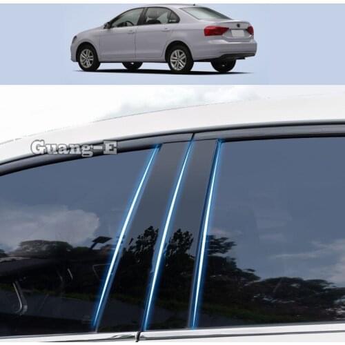 For Volkswagen VW Jetta 2013-2019 Car PC Material Pillar Post Cover Door Trim Window Piano Black Molding Sticker Plate 4pcs