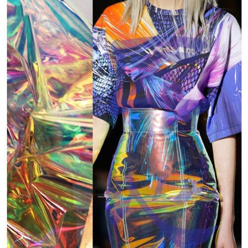 Holographic Tranparent TPU Fabric for Fashion Designer PVC Novelty Fabric for Bags Raincoat Craft Sewing Fabric 140X50cm