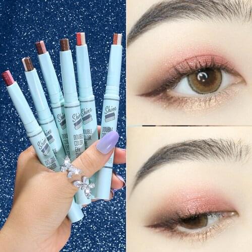 Gradient Stereo Two-color Eye Shadow Stick Pen Glitter Pearl Waterproof Earth Color Eyeshadow Long Lasting Natural Makeup TSLM1