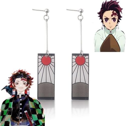 Demon Slayer Kimetsu no Yaiba Tanjirou Earrings Acrylic Shinobu Butterfly Clip Earrings For Women Men Cosplay Props Jewelry Gift