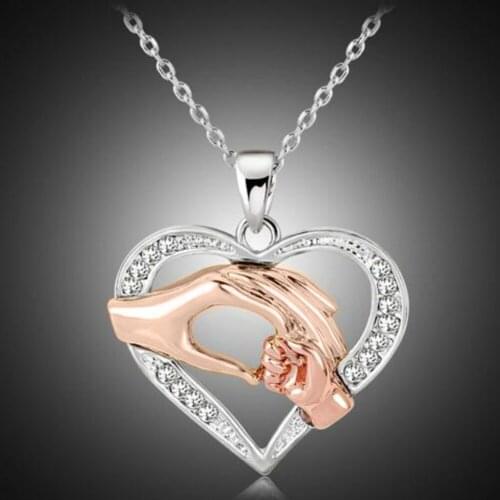 Bluelans Women Mom Kid Fashion Hand-in-hand Heart-shaped Pendant Choker Short Necklace
