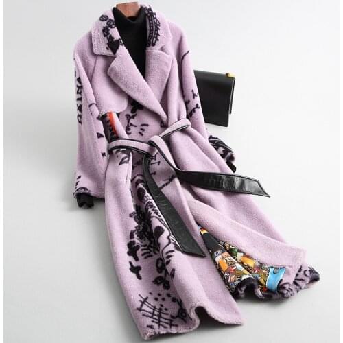 Autumn Coat Real Fur Winter Sheep Shearling Jacket 200% Wool Coats Women Female Korean Fashion Print Jackets HQ29-OX022C YY450