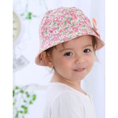 2020 Summer Flower Print Cotton Baby Hat Kids Girls Floral Bowknot Cap Sun Bucket Hats Double Sided Can Wear gorro
