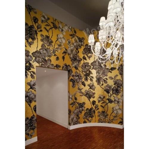 Custom Made Puzzle Art Alkali Resistance Gold Black Kapok Glass Mosaic Wall Tile for Wardrobe Pool Bathroom wall deco