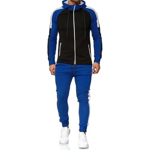 Hoodie Mens Sets Autumn Winter Hoodie Coat Drawstring Pants Stripe Patchwork Outfit Tracksuit мужские комплекты 2021