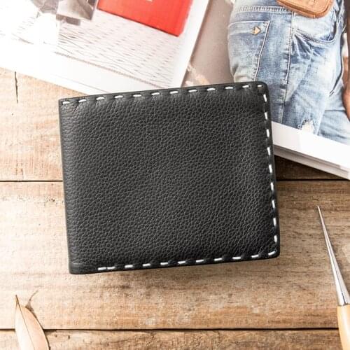 New Leather Mini Purse Mens Short Wallet Handmade Cart Line Card Holder Business Driving License Wallet First Layer Cowhide Men