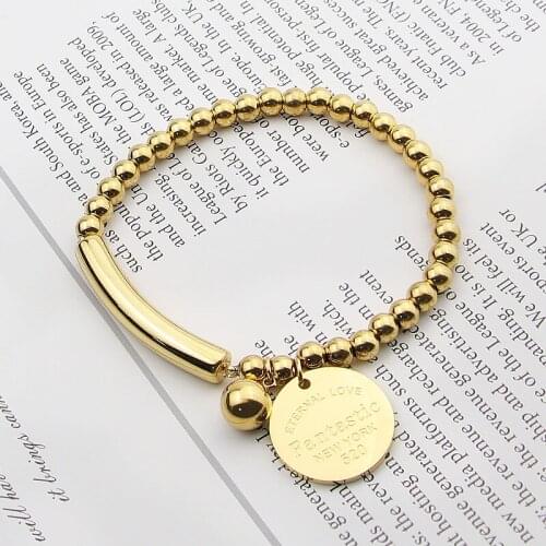 New High Quality Double Elastic Rope Beads Round Charm Bracelet For Women Titanium Steel Gold Color Bracelet Jewelry Lover Gift