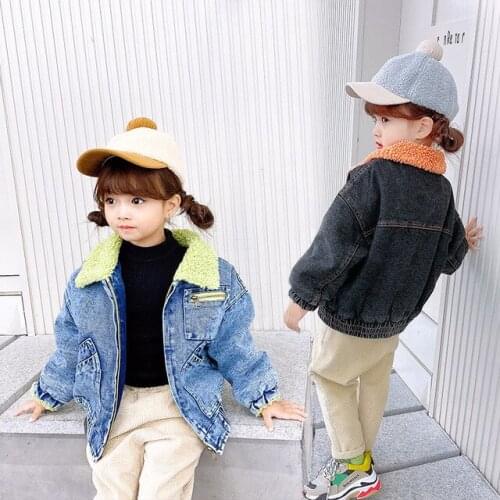 Autumn Winter Toddler Girls Jackets Fashion Korean Lambswool Thicken Denim Coats for Kids Baby Girls Clothing 3 4 5 6 7 Years