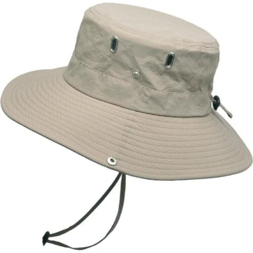 Summer mens outdoor fisherman hat solid color sunscreen wide-brim adjustable bucket hat camping fishing mountaineering hat