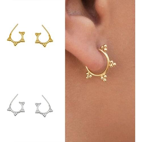 Real Silver 925 Jewelry Women Hoop Earrings Exquisite Beaded Nails Huggie Hoop Earrings Jewelry Gifts-Wholesale