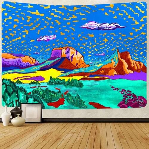 Simsant Trippy Mountain Tapestry Psychedelic Castle Art Wall Hanging Tapestries for Living Room Bedroom Home Dorm Decor Banner