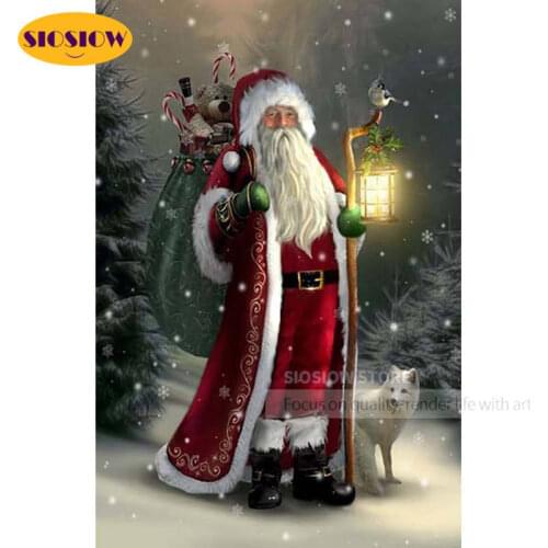 SIOSIOW 5D Diamond Painting Cross Stitch Santa Claus Pictures Of Rhinestones Diamond Embroidery Christmas Decorations For Home