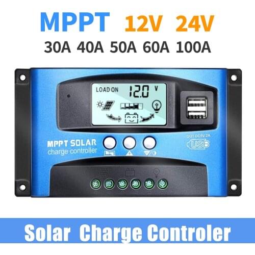 MPPT 100A 60A 50A 40A 30A Solar Power Regulator 12V 24V Auto Dual USB LCD Display Load Discharger Solar Charger Controller